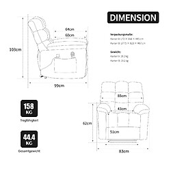 Avis modfu Fauteuil releveur électrique massage chauffant gris 83x99x103 cm