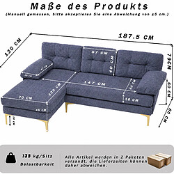 Avis modfu Canapé d’angle 3 places 187,5 cm bleu, chaise réversible