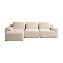 modfu Canapé d’angle L 3 places blanc en tissu cordonné, convertible, sans montage pas cher