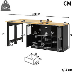 Avis modfu Table à manger extensible noire 120-197 cm, LED 3 couleurs, rangement