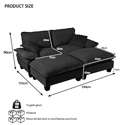 Avis modfu Canapé d’angle modulable 4 places noir en chenille, 194 cm, 2 ottomans