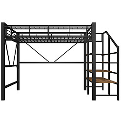 modfu Hochbett 140x200 cm en métal noir, LED, rangement intégré, sans matelas pas cher
