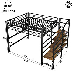 Avis modfu Hochbett 140x200 cm en métal noir, LED, rangement intégré, sans matelas