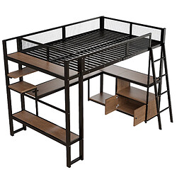 Acheter modfu Lit mezzanine 140x200 cm avec bureau, LED et rangements, noir
