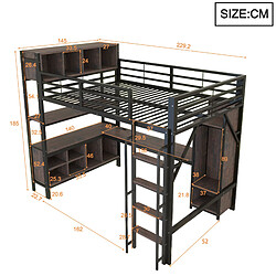 Avis modfu Lit mezzanine 140x200 cm avec bureau, LED et rangement, noir