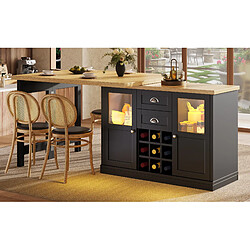 Acheter modfu Table à manger extensible noire 120-197 cm, LED 3 couleurs, rangement