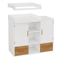 modfu Set bébé table à langer 114 x 53 x 92 cm + lit 70 x 140 cm, naturel blanc pas cher