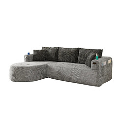 modfu Canapé d’angle L gris 3 places, sans montage, porte-gobelet inox pas cher