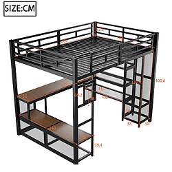 Avis modfu Lit mezzanine 140x200 cm noir avec bureau, rangement et LED