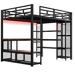 Acheter modfu Lit mezzanine 140x200 cm noir avec bureau, rangement et LED
