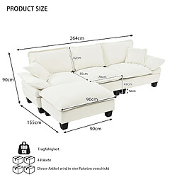 Avis modfu Canapé d'angle modulable beige 4 places en chenille avec ottomane mobile