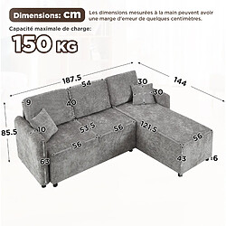 Avis modfu Canapé d'angle 3 places chenille gris méridienne 144 cm
