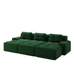 modfu Canapé d’angle modulable 3 places vert, corduroy, couchage, 3 poufs pas cher
