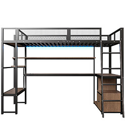 modfu Lit mezzanine 140x200 cm avec bureau, LED et rangements, noir pas cher
