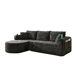 modfu Canapé d'angle L noir 3 places, sans montage, porte-gobelet inox pas cher