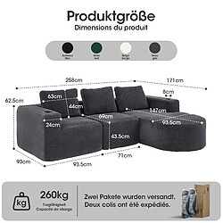 Avis modfu Canapé droit compressé 258 cm 2 places avec 3 coussins gris foncé