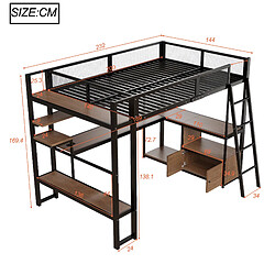 Avis modfu Lit mezzanine 140x200 cm avec bureau, LED et rangements, noir