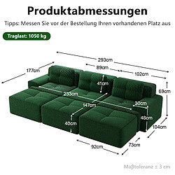 Avis modfu Canapé d’angle modulable 3 places vert, corduroy, couchage, 3 poufs