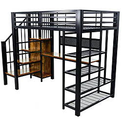 Acheter modfu Lit mezzanine 90x200 cm noir avec bureau, LED et prise