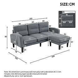 Avis modfu Canapé d'angle 3 places gris 204x136x80 cm avec chaiselongue