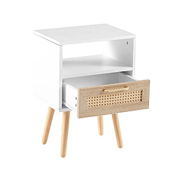 Acheter modfu Table de chevet rotin 1 tiroir H55 cm blanche avec pieds en Bois