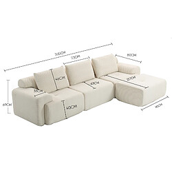 Avis modfu Canapé d’angle L 3 places blanc en tissu cordonné, convertible, sans montage