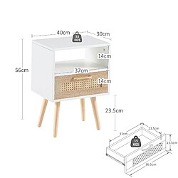 Avis modfu Table de chevet rotin 1 tiroir H55 cm blanche avec pieds en Bois