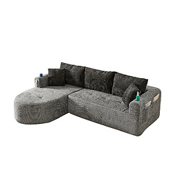 Acheter modfu Canapé d’angle L gris 3 places, sans montage, porte-gobelet inox