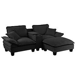 modfu Canapé d'angle gauche 3 places noir, USB, rangement et porte-gobelets pas cher
