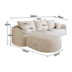 Avis modfu Canapé d’angle gauche 266 cm, 4 places, chenille blanche, sans montage