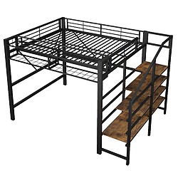 Acheter modfu Hochbett 140x200 cm en métal noir, LED, rangement intégré, sans matelas