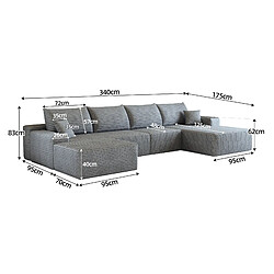 Avis modfu Canapé d’angle modulable 340 cm gris en tissu corduroy, 5 places