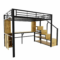 Acheter modfu Hochbett métal 140x200 noir avec bureau, rangement et USB