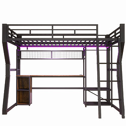 Acheter modfu Lit mezzanine 140x200 cm noir avec bureau, éclairage et rangement