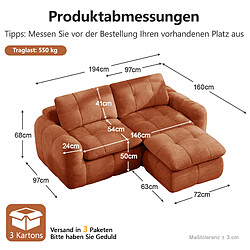Avis modfu Canapé d’angle modulable 2 places 194 cm Orange, avec ottoman