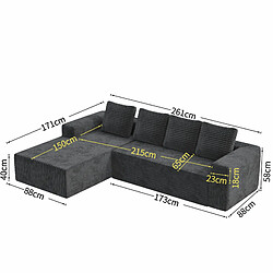 Avis modfu Canapé d'angle modulaire 4 places en velours côtelé gris 261 cm