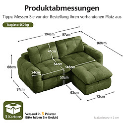 Avis modfu Canapé d’angle modulable 2 places 194x160x68 cm vert