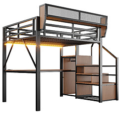 Acheter modfu Lit mezzanine 140x200 cm avec bureau LED noir