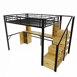 modfu Hochbett métal 140x200 noir avec bureau, rangement et USB pas cher