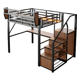modfu Lit mezzanine 140x200 cm avec bureau LED noir pas cher