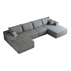 modfu Canapé d’angle modulable 340 cm gris en tissu corduroy, 5 places pas cher