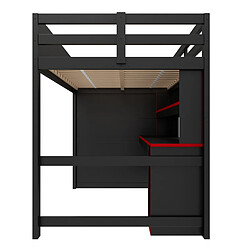 modfu Lit mezzanine gaming 140x200 cm avec bureau, LED, USB, noir/rouge pas cher