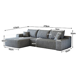 Avis modfu Canapé d'angle modulaire 270 cm gris, méridienne gauche, tissu côtelé