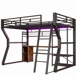 modfu Lit mezzanine 140x200 cm noir avec bureau, éclairage et rangement pas cher