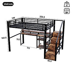 Avis modfu Lit mezzanine 140x200 cm noir, LED, USB-C, rangements