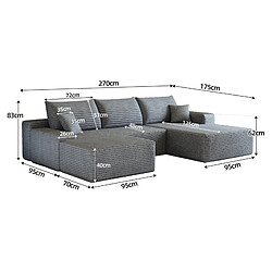 Avis modfu Canapé d’angle modulaire 270 cm 4 places, méridienne, gris