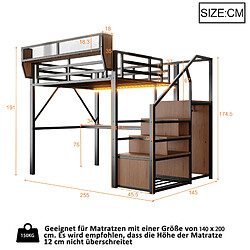 Avis modfu Lit mezzanine 140x200 cm avec bureau LED noir