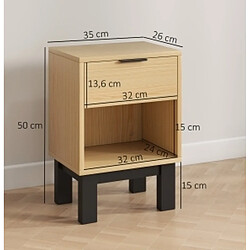 Acheter MIVRAY Table de chevet 35 x 26 x 50 cm avec tiroir, niche, chêne