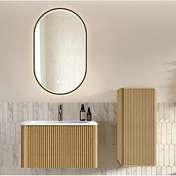 Avis OKWISH Ensemble meuble vasque suspendu chêne 81 cm avec miroir LED