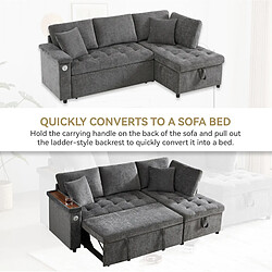 Acheter OKWISH Canapé d'angle droit convertible en chenille gris foncé, 3 places